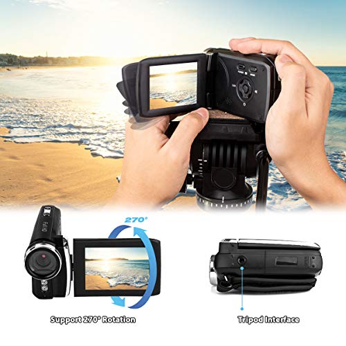 Vmotal Videokamera GDV8250 Wiederaufladbare Digitalkamera FHD 1080P 24MP Camcorder 270 Grad LCD Drehbarer Bildschirm… – Bild 6