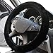 Zone Tech Fluffy Sheepskin Steering Wheel Cover- Premium Quality Winter Warm Plush Stretch on Vehicle Faux Sheepskin Classic Black Comfortable Steering Wheel Cover Protector