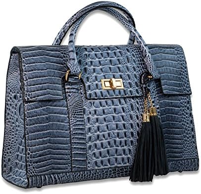 Stylish Luxury Faux Leather 13 Inch Laptop / Ipad / Tablet Hand or Shoulder Bag - Women's Executive Fashion Briefcase - Limited Edition Blue
