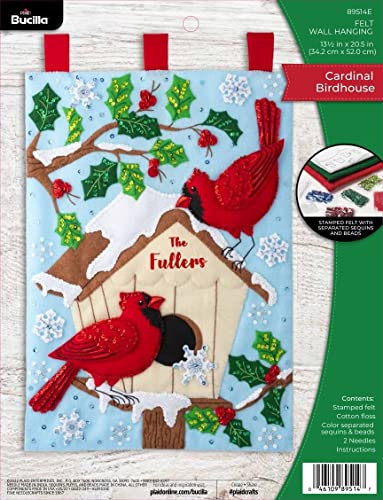 Bucilla Felt Applique Wall Hanging Kit, Cardinal Birdhouse, Perfect for DIY Arts and Crafts, 89514E