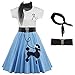 ZEZCLO Women's Retro Poodle Print Skater Dress Vintage High Waist Rockabilly Swing Tee Cocktail Party Dresses Light Blue L