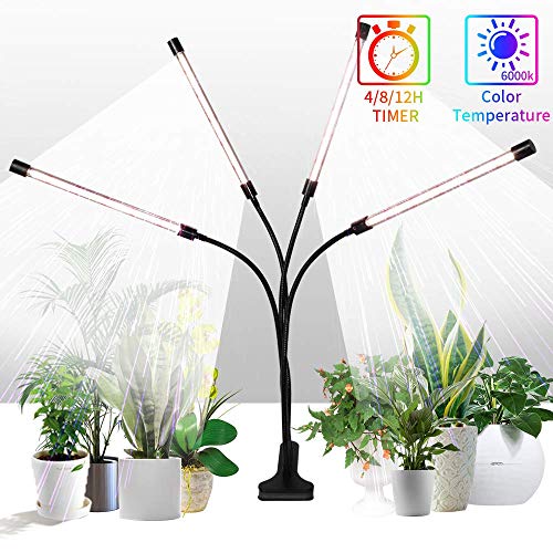 Grow Lights Sunlight White,GHodec 168LED 100W Four-Head Plant Lights,Growing Lamps for Indoor Plant，5 Dimmable Levels & 4/8/12H Timer