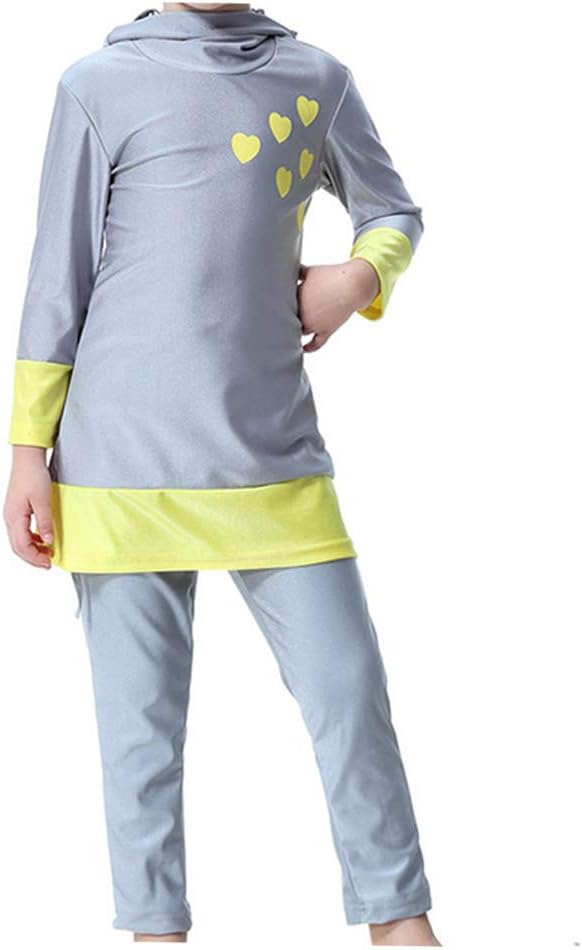 Xinvivion Muslim Swimwear for Girls - 2 Pieces Modest Islamic Arabic Hooded Burkini Tankinis Swimming Costumes Full Cover Middle East Kids Swimsuit Attached Swimming Cap