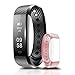 Coffea Fitness Tracker, C2 Activity Wristband : Bluetooth Wireless Smart Bracelet, Waterproof Pedometer Activity Tracker Watch with Replacement Band for IOS & Android Smartphone (Black+Pink strap)