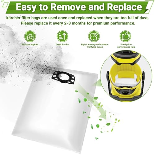 Rebirthcare Vacuum Cleaner Bags for Karcher 2.863-006.0 Fleece Filter Bags 487 Replacement Bags WD4 WD5 WD6 WD5P WD6P Premium MV4 MV5 MV6 Bags Filter Bags Wet & Dry Vacuum Cleaner Bags Bags