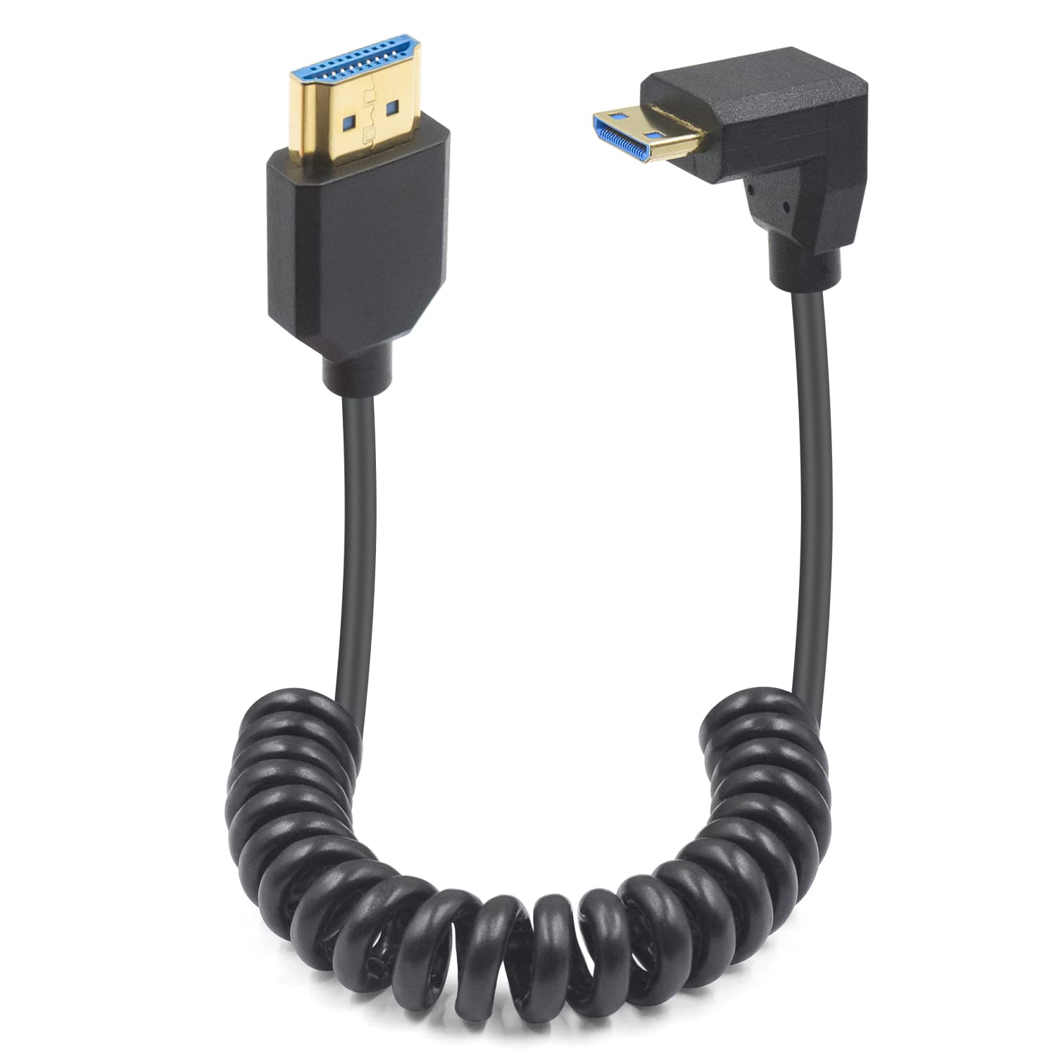 Duttek Mini Hdmi to Hdmi 2.1 Coiled Cable 1.2m,Extreme Thin HDMI Male to Male Extender Coiled Cable Hdmi 2.1,Supports 8K@60Hz, 4K@120Hz, Compatible for Camera,Camcorder, Tablet Graphics,Laptop (Down)