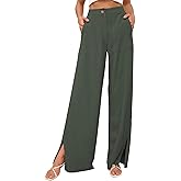 GUOLEZEEV Women High Waist Wide Leg Pants Trendy Y2k Palazzo Pants Casual Trouser with Slit Hem