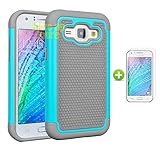 Galaxy J1 Case, [Non-Slip] [Slim Perfect-Fit] [Drop Protection] [Shock-Absorption] [Impact Resistant] Hybrid Dual Layer Rubber Bumper Cover Case for Samsung Galaxy J1 + Screen Protector (Aqua)