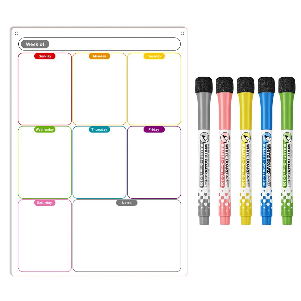 POFET A3 Magnetic Whiteboard Fridge Calendar - Meal Planner and Shopping List White Board - Memo Board and Family Planner Notice Board with 5 Dry Erase Pens(A3)