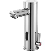 HHOOMMEE Automatic Touchless Bathroom Sink Faucet Motion Activated Sensor Hands Free Auto Off 1 Hole Commercial Infrared Brass Basin Faucets Adjustable Cold Hot Single Handle Water Mixer（Chrome）