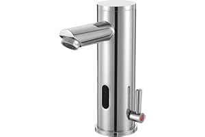 HHOOMMEE Automatic Touchless Bathroom Sink Faucet Motion Activated Sensor Hands Free Auto Off 1 Hole Commercial Infrared Brass Basin Faucets Adjustable Cold Hot Single Handle Water Mixer（Chrome）