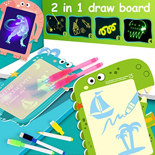 Farielyn-X Draw with Light-Fun Drawing Board Pad Tablet for Kids- Glow LED Child Sketchpad - Doodstage Light Drawing Fun and Developing Toy Gift Luminous Drawing 2 in 1 Board Set（Dinosaur - A3 Size） - Thumbnail 2