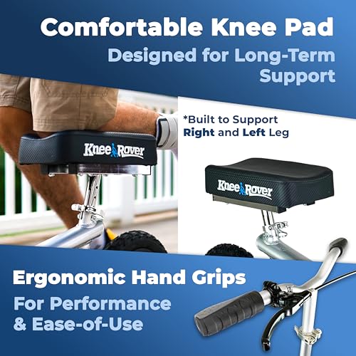 KneeRover PRO All Terrain Knee Scooter with Shock Absorber for Adults for Foot Surgery Heavy Duty Knee Walker for Broken Ankle Foot Injuries - Leg Scooter Best Knee Crutch Alternative (Silver)