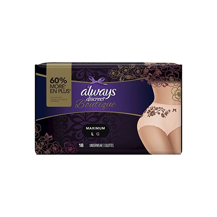 Always Discreet Boutique, Incontinence & Postpartum Underwear for Women, Maximum Protection, Peach, Large, 18 Count