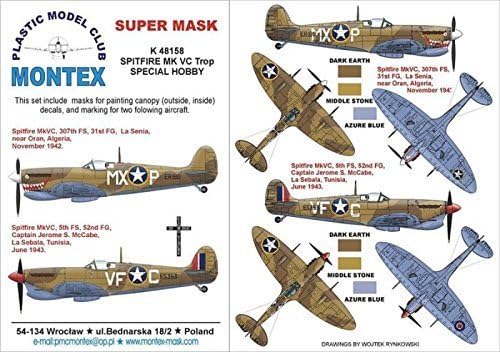 Montex Super Mask 1:48 Spitfire VC for Special Hobby #2 Spraying Stencil #K48158