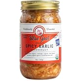 Raw Organic Fermented Sauerkraut, &ldquo;Spicy Garlic&rdquo; Variety [Vegan, Gluten Free, Non-GMO, Probiotic] 16 oz Glass Jar - Wise Goat Organics