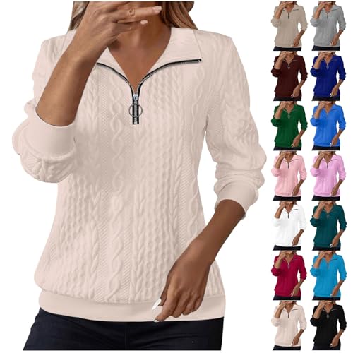 Womens Sweatshirt Plus Size Jacquard Sweatshirts Quarter Zip Long Sleeve Pullover Tops Casual Solid Color Sweatshirts for Autumn Winter