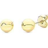14k REAL Yellow Gold 3mm, 4mm, 5mm, 6mm, 7mm, 8mm Ball Stud Earrings with Push Backs