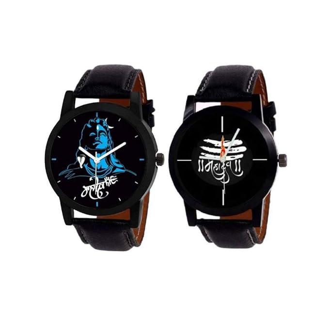 Stylish New Full Black mahadev Men Watch Combo Set 2