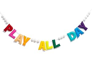 MEYGAJOE Pre-Strung Rainbow Play All Day Felt Banner Reusable Play Sign Play All Day Wall Hanging Felt Garland for Kids Nursery Playroom Wall Decor Boys Girls Playhouse Decor Toy Room Classroom Decoration