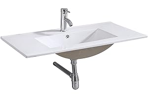 WALNEST 31.89"L×8.31"W×6.69"H Drop-In Rectangular Ceramic Bathroom Vanity Sink Top with Integrated Overflow, Includes Single Hole Faucet & Pop-Up Drain Assembly，White