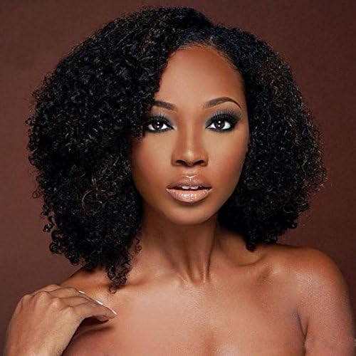 QIRUI HAIR 100% Unprocessed Kinky Curly U Part Brazilian Human Hair Wig 8-26inch 130% Density for Black Women Natural Black 10Inch