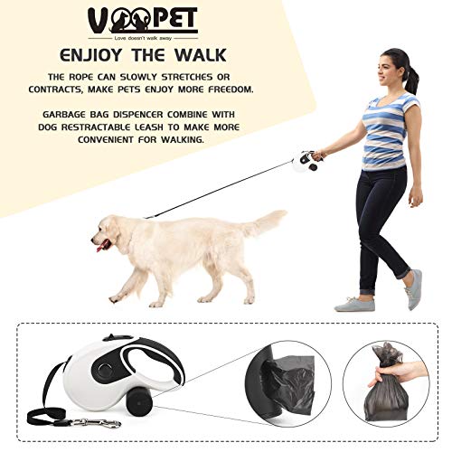 voopet Retractable Dog Leash, 360°Tangle Free Strong Nylon Ribbon Extends 16ft - Heavy Duty Pet Walking Leash with Free Waste Bag Dispenser and Bags for Small Medium and Large Dogs (Whtie) - Thumbnail 2