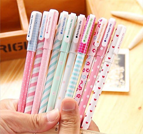 SToC Pack of 10 Colorful 0.38mm Gel Ink Pen Cute Korean Cartoon Pin Type 10 Colors Set (Style A)