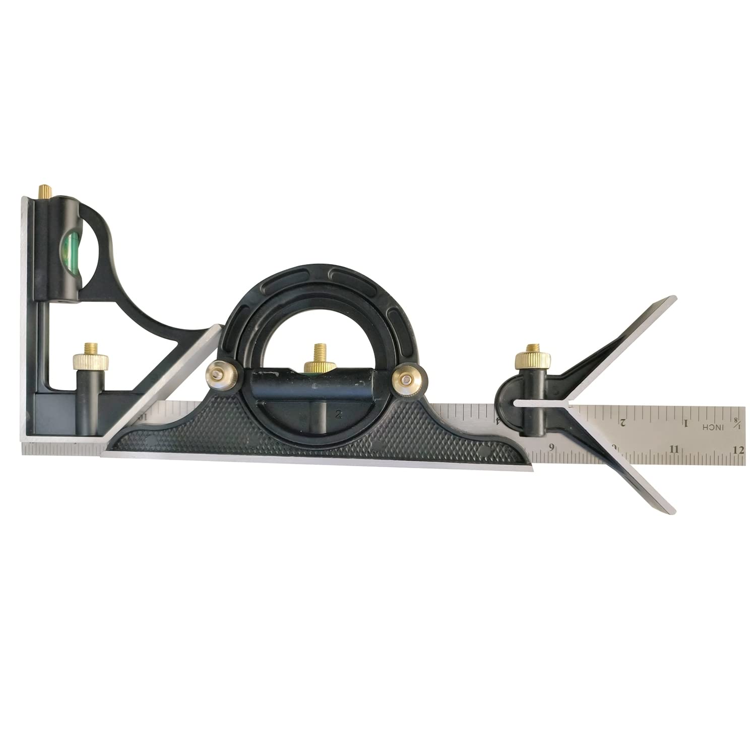 KATSU Combination Square Set 12 Inch 300mm Right Angle Multi Angle Purpose Aluminum Alloy Adjustable Protractor Ruler Spirit Level Angle Finder Measuring Tool, Inch/Metric 311590