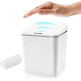 FEBHBRQ Automatic Small Kitchen Trash Can with Lid, 1.5 Gal/6L Touchless Mini Countertop Garbage Can for Office Desk/Bedside Table/Coffee Bar, White