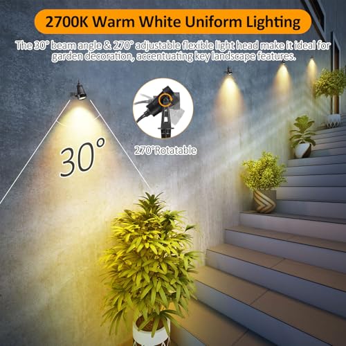 ECOWHO Garden Lights Mains, 27m 8-in-1 LED Outdoor Spotlights with Adapter, IP65 Waterproof Outdoor Spike Lights 12V Low Voltage Garden Lighting 2700K Electric Pathway Lighting for Lawn, Yard, Patio