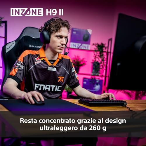INZONE H9 II Cuffie da gaming wireless con cancellazione del rumore – Audio spaziale a 360°, Microfono con riduzione del rumore, Batteria da 30 ore, Design leggero, Bluetooth Cablato, PC – Black