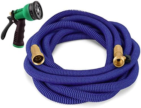 Waterree Tm 100 Feet Expandable Garden Hose - NEW 2017 Super Strong Construction- Strong Webbing -Solid Brass End + 8 Function Spray Nozzle and Shut-off Valve, Blue