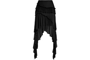 Verdusa Women's Boho Asymmetrical Ruffle Skirt Flowy High Waist Western Mini Skirt