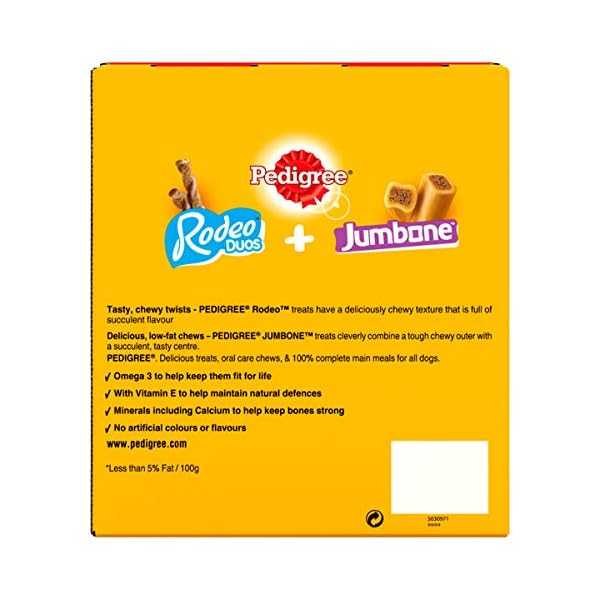 Pedigree Mega Box - Dog treat multipack with 24 Rodeo Duos chicken and bacon flavour and 4 Jumbone beef and poultry…