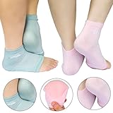 AYAOQIANG Moisturizing Open Toe Silicone Gel Heel Socks,Spa Socks for Dry Hard Cracked Skin -2 Pair(Pink and Green)