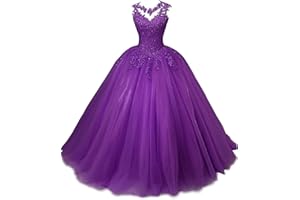 TOOWOOT Women's Beaded Appliques Prom Dress Long Ball Gown Quinceanera Dresses Tulle Formal Sweet 16 Dress for Teens