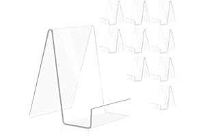 TROPHABLE 10 Pack Acrylic Book Stand Thickened Clear Book Display Easel Holder for Displaying Tablets Newspaper Magazines Notebooks Textbooks CDs (Clear-Large+Small)
