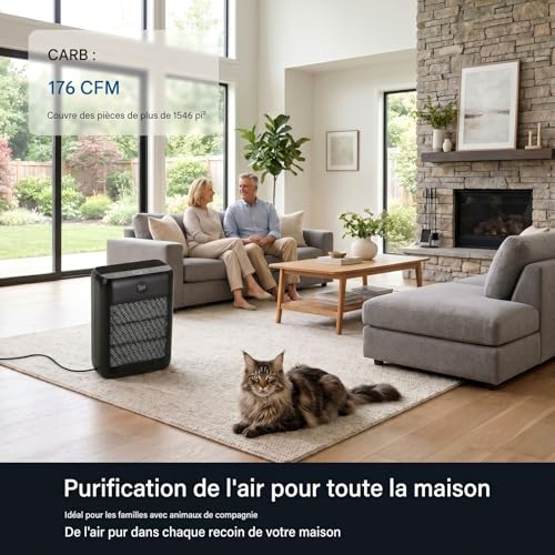 Slevoo Air Purifier For Large Home Room, Genuine H13 HEPA Filter And 3 Pre-Filters For Bedroom, Office, Living Room, Covers Up To 1991.3 Sq.FT, CADR 326 M³/h, Dark Black