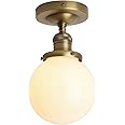 Pathson Modern Flush Mount Ceiling Light Fixture with Milk Globe Glass, Frosted Industrial Ceiling Lighting Lamp for Hallway Kitchen Sink Living Room