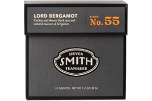 Steven Smith Teamaker Lord Bergamot No. 55, Caffeinated, Sugar-Free, Sustainably Grown, Full Leaf Earl Grey Black Tea Bags, 15 Sachets, 1.2oz each