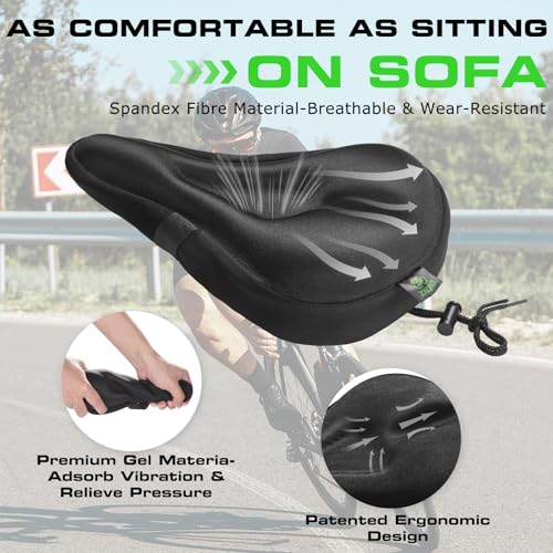 Zacro Bike Seat Cushion Cover - Gel Padded Bike Seat Cover for Men Women, Extra Soft Exercise Bicycle Seat Compatible with Peloton, Outdoor & Indoor
