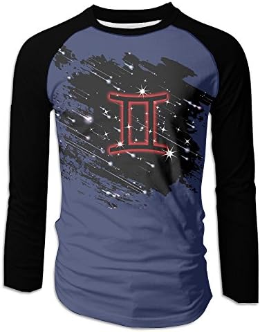 Men's Gemini Zodiac Space Meteor Shower Raglan Baseball T-Shirts 3/4 Sleeve Baseball Tees L