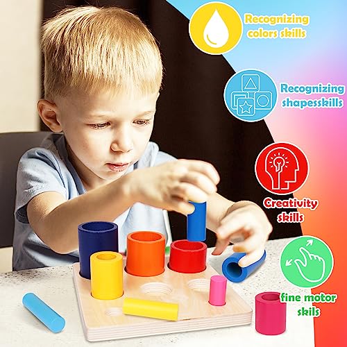 Agirlgle Wooden Cylinder Shape Puzzle Sorter Stacker Block Board