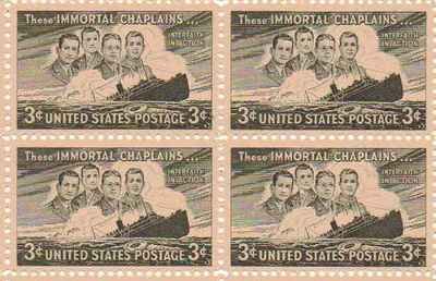 These Immortal Chaplains Block of 4 x 3 US Postage Stamps Scott # 956