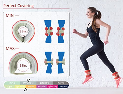 SHOUNg Reflective Ankle/Wrist Weights (1 Pair) with Adjustable Strap for Fitness, Workout, Exercise, Walking, Jogging, Gymnastics, Aerobics and Gym (Red, 3lbs) - Thumbnail 6