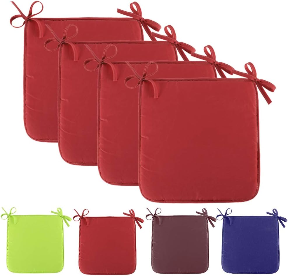 Set Of 4 Dining Chair Pads with Ties, Removable Kitchen Seat Cushion