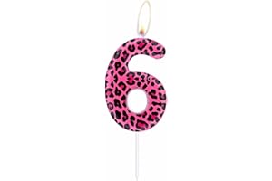 ININGER Pink Leopard Print Number 6,Pink Cheetah Birthday Cake Candles,Pink 6th Birthday Candles,Pink Leopard Party Decorations,Pink Birthday,Cheetah Birthday,Cheetah Party,Two Wild Birthday for Girls