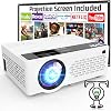 TMY Projector 7500 Lumens with 100 Inch Projector Screen, 1080P Full HD Supported Video Projector, Mini Movie Projector…