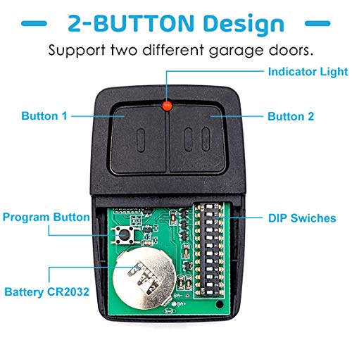 Universal Garage Door Remote Control, Replacement for Chamberlain Liftmaster 371LM, 373LM, 375LM, 375UT, 971LM, 973LM, 893MAX, KLIK1U, Craftsman, Genie, OverheadDoor Frequency from 300MHz-390MHz